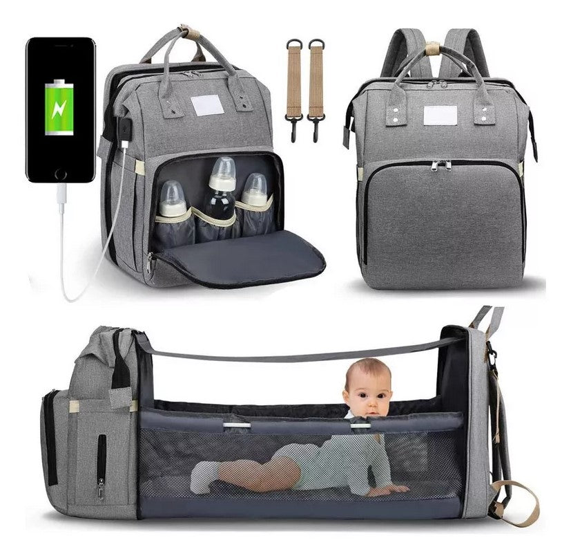 Mochila Cuna mudador Baby Pack 3en1 Gris