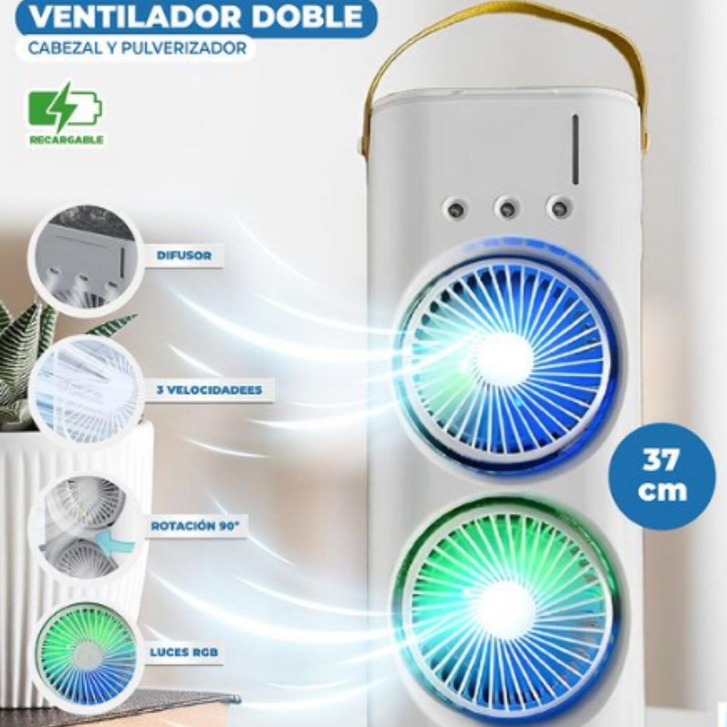 Doble Ventilador Aire Frío Humidificador